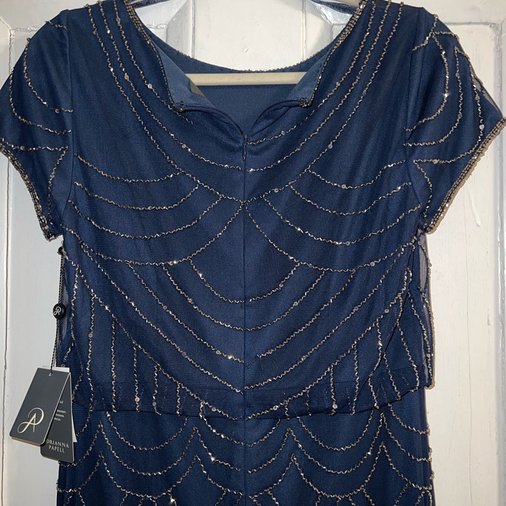 Adrianna Papell Navy Gold Beaded Gown - Picture 9 of 10